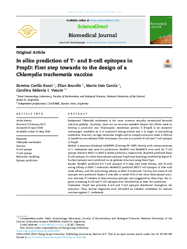 (PDF) In silico prediction of T- and B-cell epitopes in PmpD: First ...