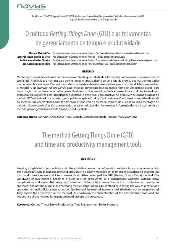 (PDF) O método Getting Things Done (GTD) e as ferramentas de ...