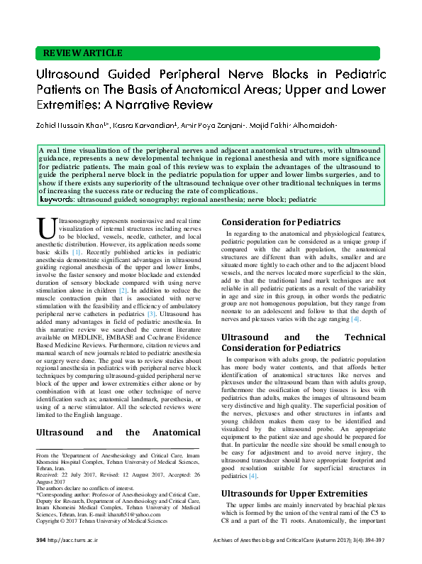 (PDF) Ultrasound Guided Peripheral Nerve Blocks in Pediatric Patients ...