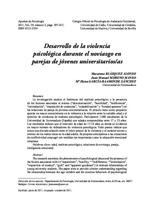 (PDF) Desarrollo de la violencia psicológica durante el noviazgo en ...