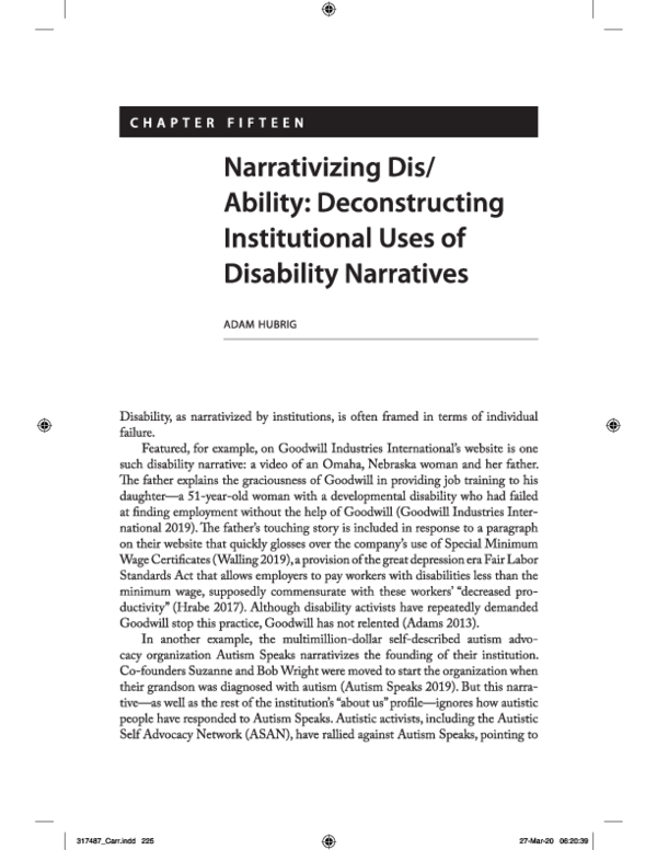 (PDF) Narrativizing Dis/Ability: Deconstructing Institutional Use of ...