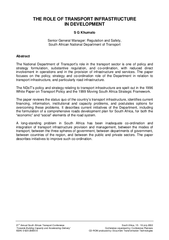 (PDF) The role of transport infrastructure in development