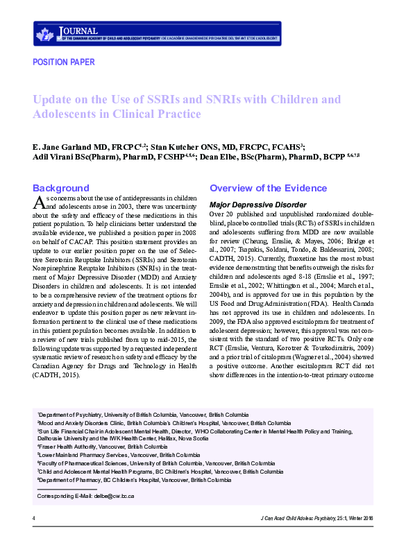 (PDF) Update on the Use of SSRIs and SNRIs with Children and ...