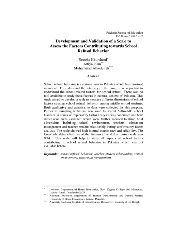 (PDF) Development and Validation of a Scale to Assess School Factors ...