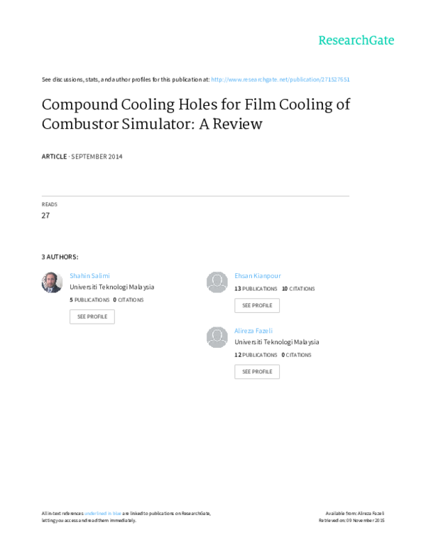 (PDF) Compound Cooling Holes for Film Cooling of Combustor Simulator: A ...