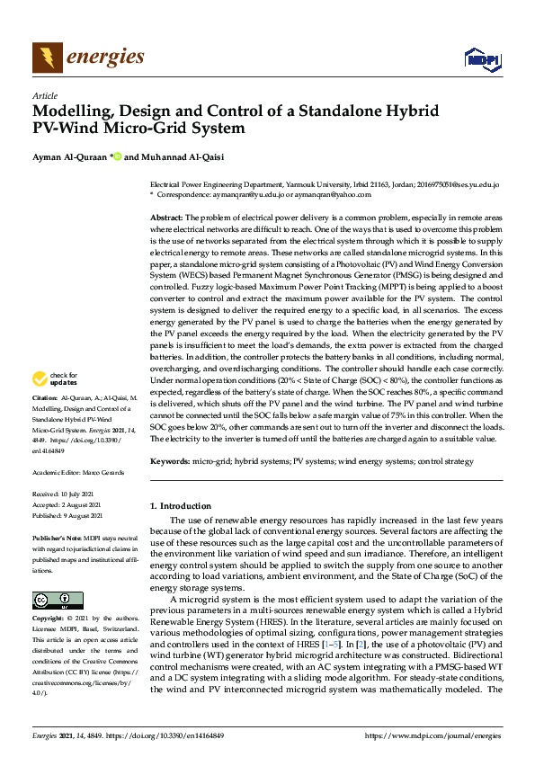 (PDF) Modelling, Design and Control of a Standalone Hybrid PV-Wind ...