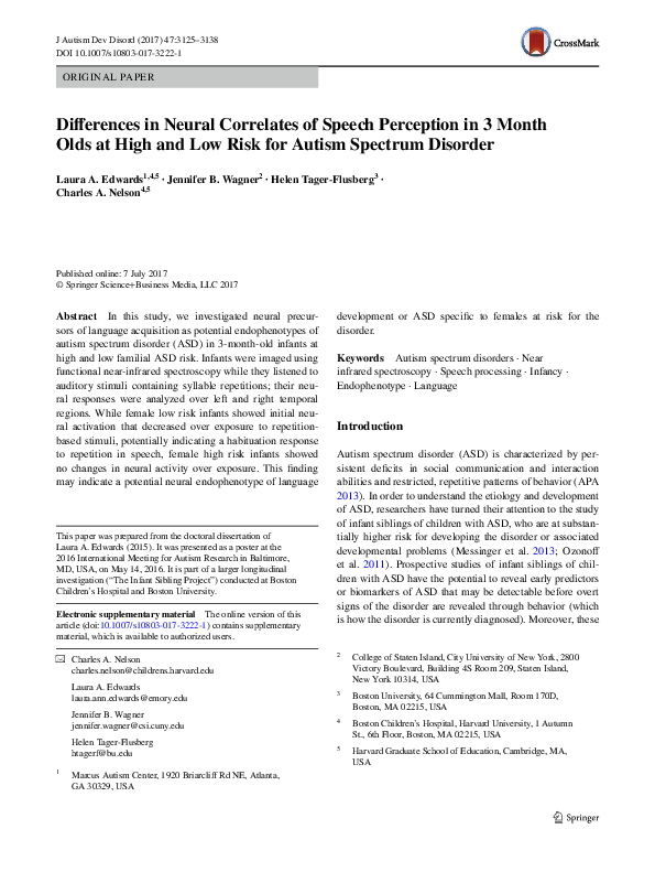 (PDF) Differences in Neural Correlates of Speech Perception in 3 Month ...