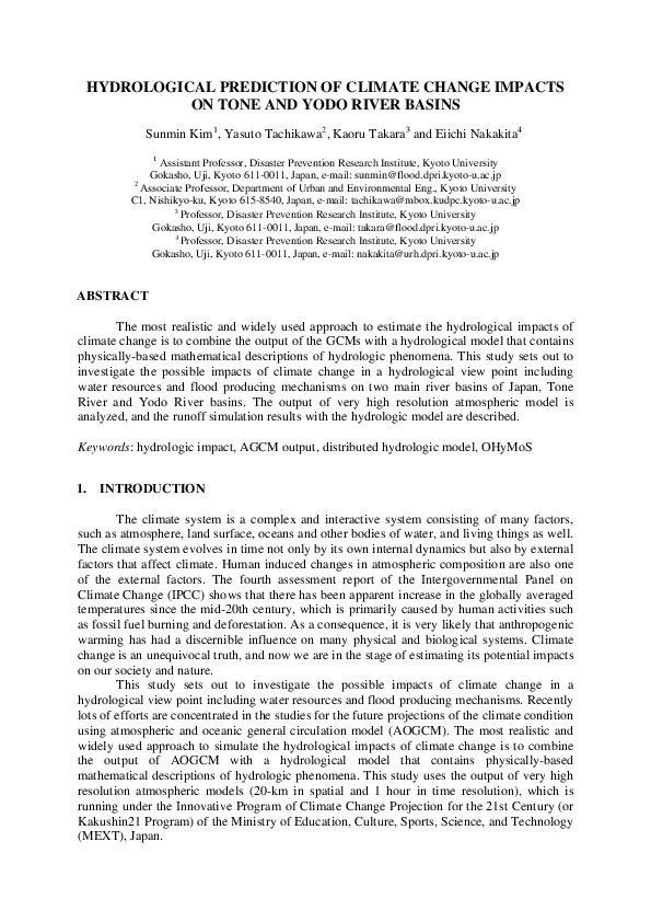 (PDF) Hydrological Prediction of Climate Change Impacts on Tone and ...