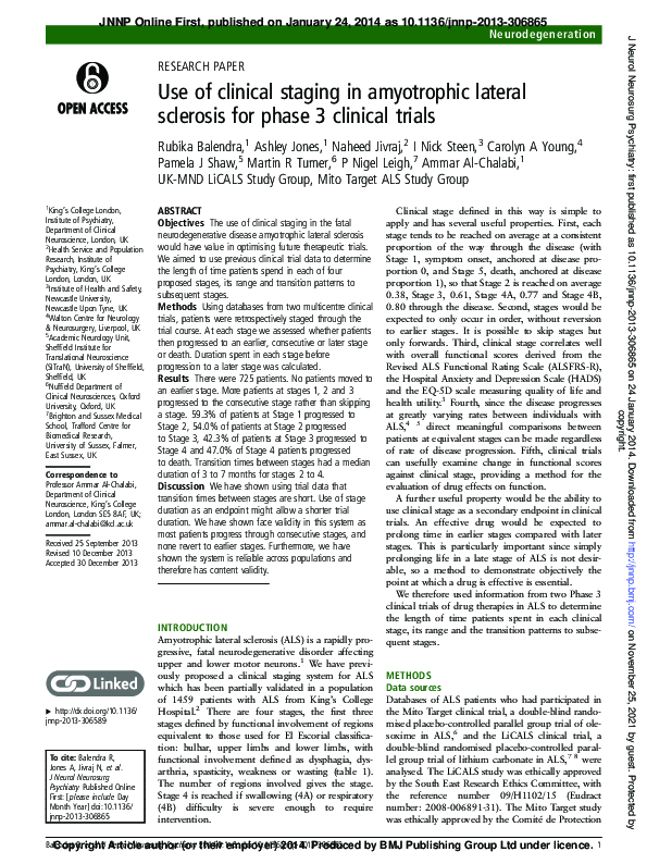 (PDF) Use of clinical staging in amyotrophic lateral sclerosis for ...