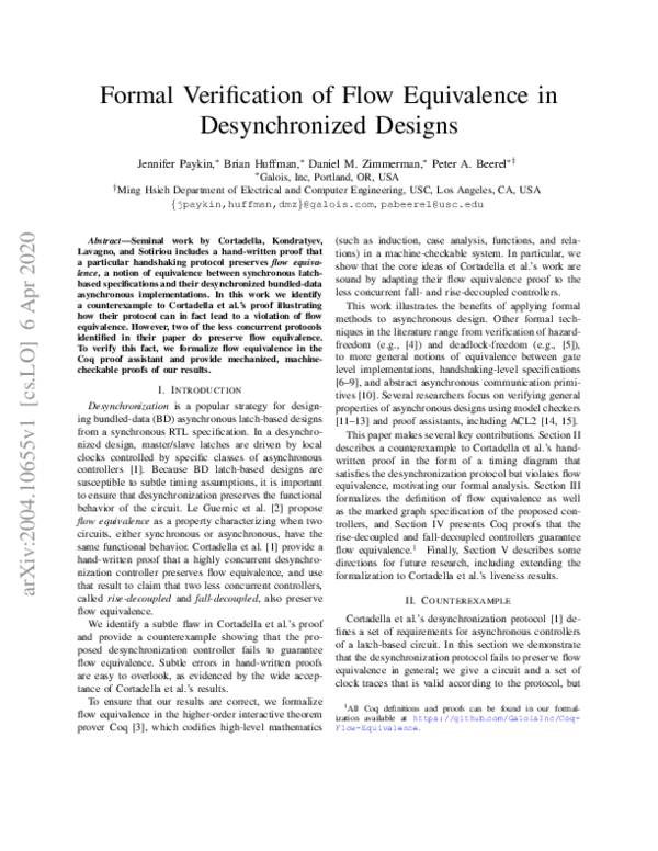 (PDF) Formal Verification of Flow Equivalence in Desynchronized Designs