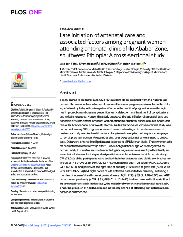 (PDF) Late initiation of antenatal care and associated factors among ...