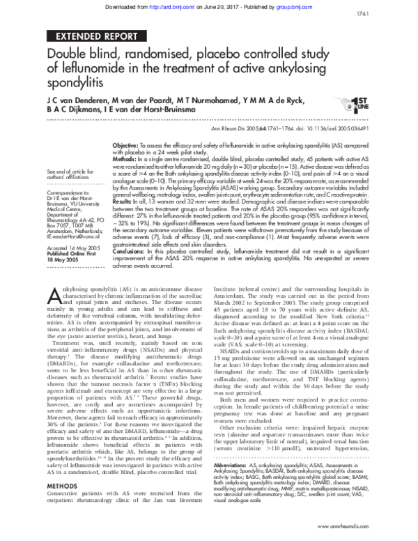 (PDF) Double blind, randomised, placebo controlled study of leflunomide ...
