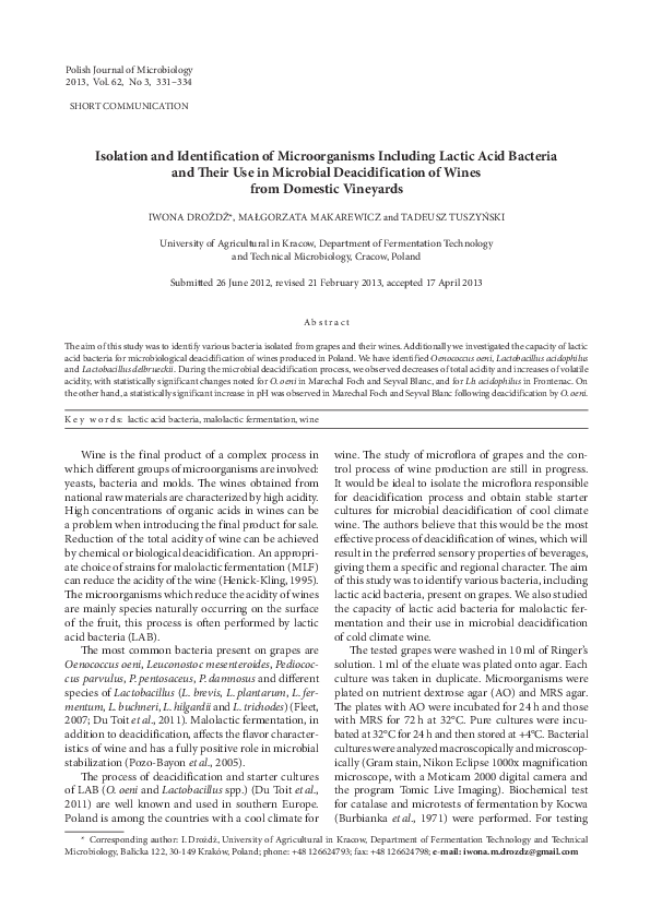 (PDF) Isolation and identification of microorganisms including lactic ...