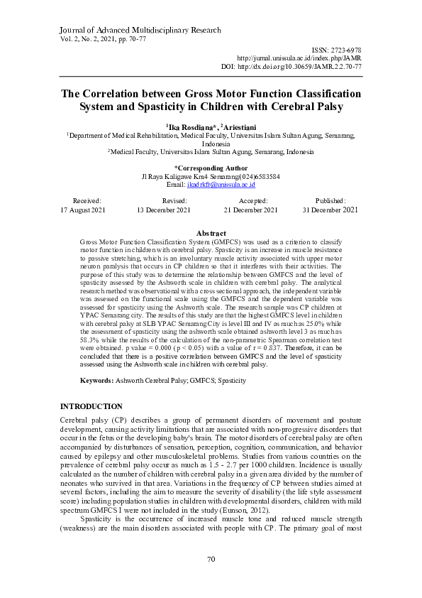(PDF) The Correlation between Gross Motor Function Classification ...