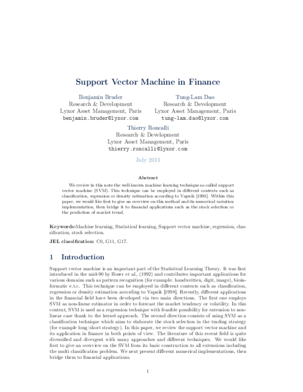 (PDF) Support Vector Machine in Finance