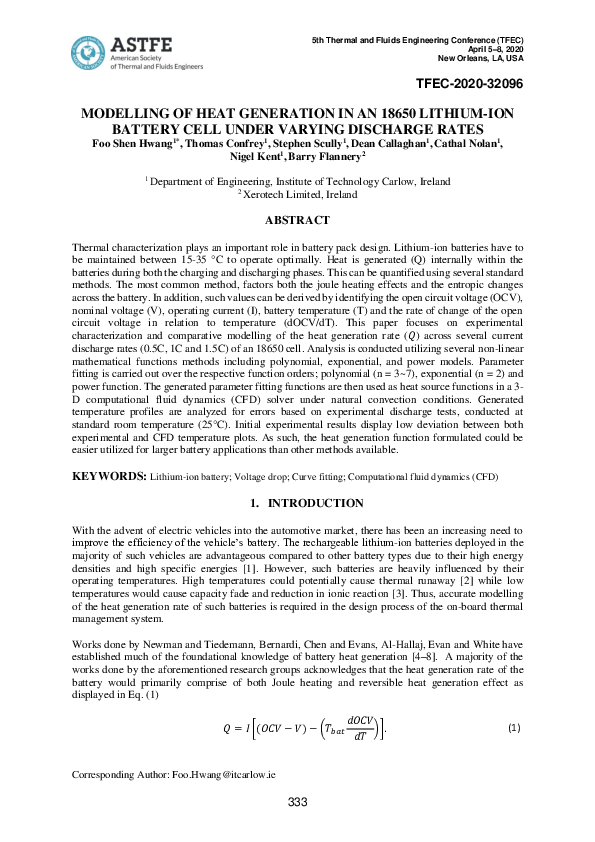 (PDF) Modelling of Heat Generation in an 18650 Lithium-Ion Battery Cell ...