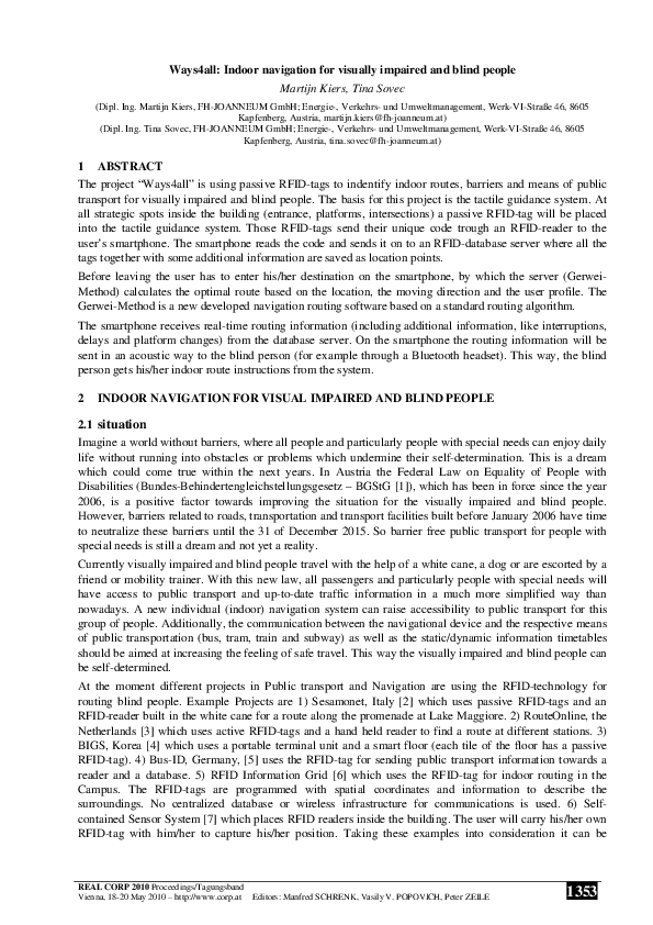 (PDF) Ways4all: Indoor navigation for visually impaired and blind people