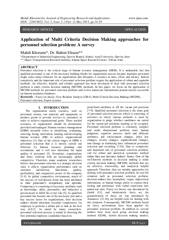 (PDF) Application of Multi Criteria Decision Making approaches for ...