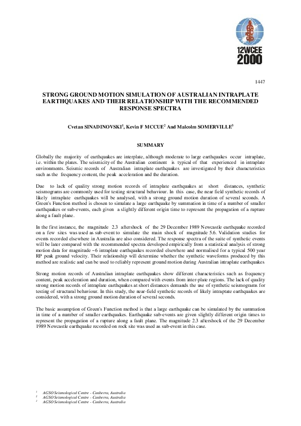 (PDF) Strong Ground Motion Simulation of Australian Intraplate ...