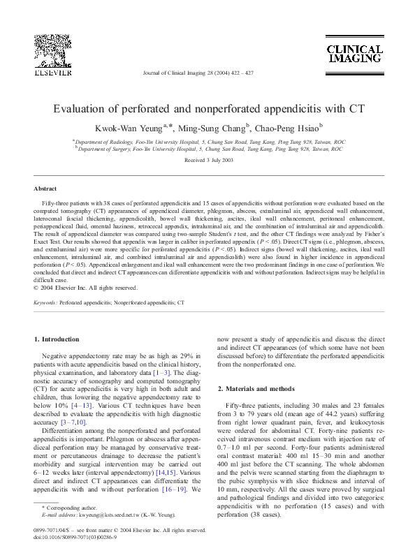 (PDF) Evaluation of perforated and nonperforated appendicitis with CT