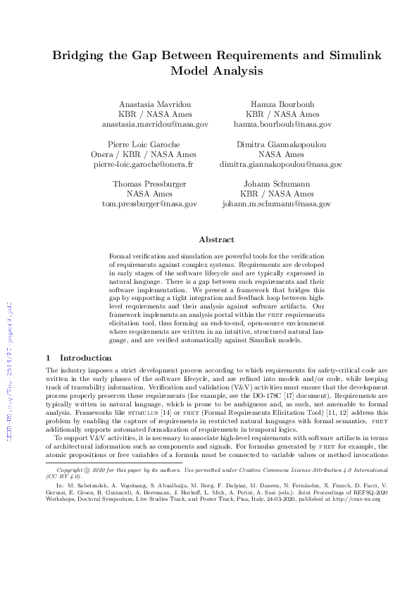 (PDF) Bridging the Gap Between Requirements and Simulink Model Analysis