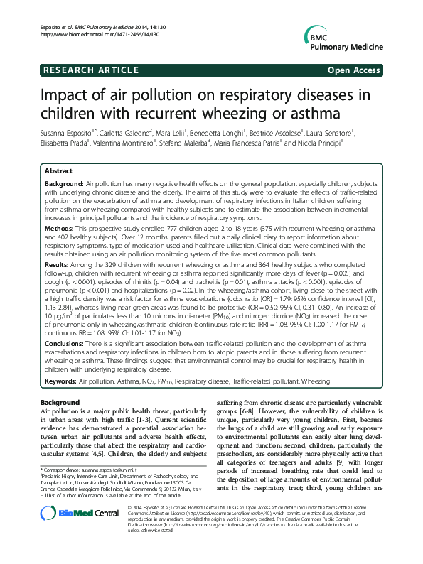 (PDF) Impact of air pollution on respiratory diseases in children with ...