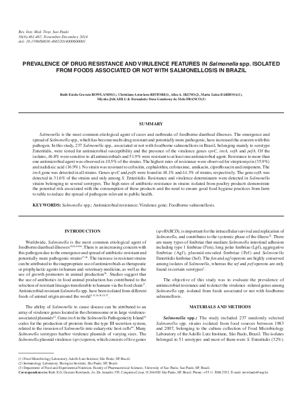 (PDF) PREVALENCE OF DRUG RESISTANCE AND VIRULENCE FEATURES IN ...