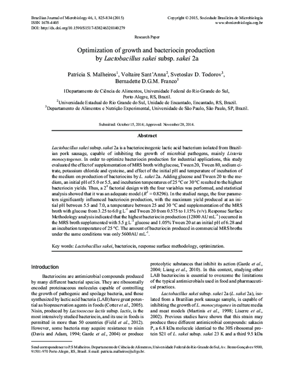 (PDF) Optimization of growth and bacteriocin production by ...