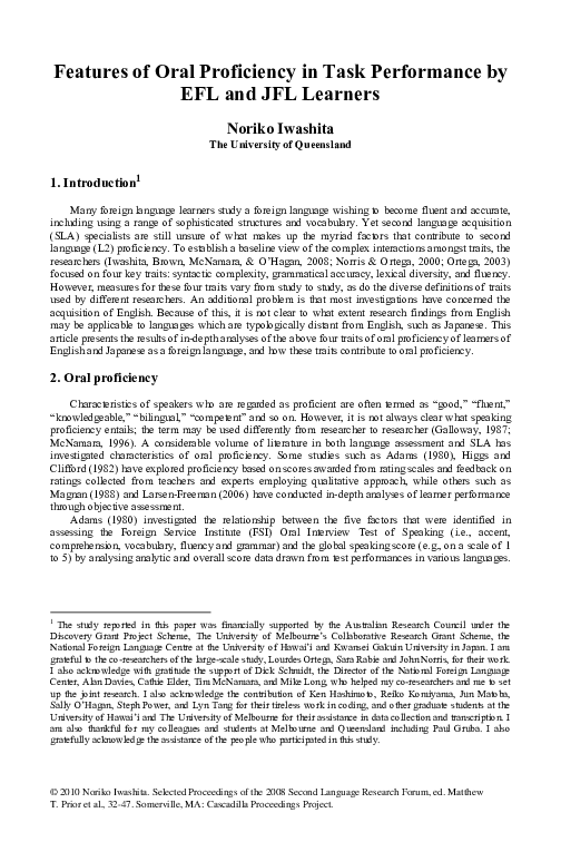 (PDF) Features of oral proficiency in task performance by EFL and JFL ...