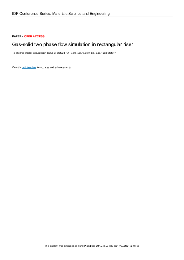 (PDF) Gas-solid two phase flow simulation in rectangular riser