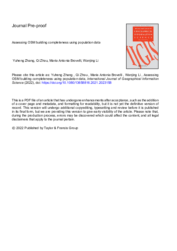 Pdf Assessing Osm Building Completeness Using Population Data