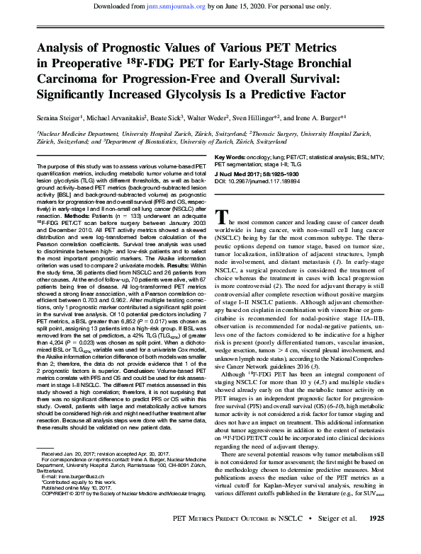 (PDF) Analysis of prognostic values of various PET metrics in ...