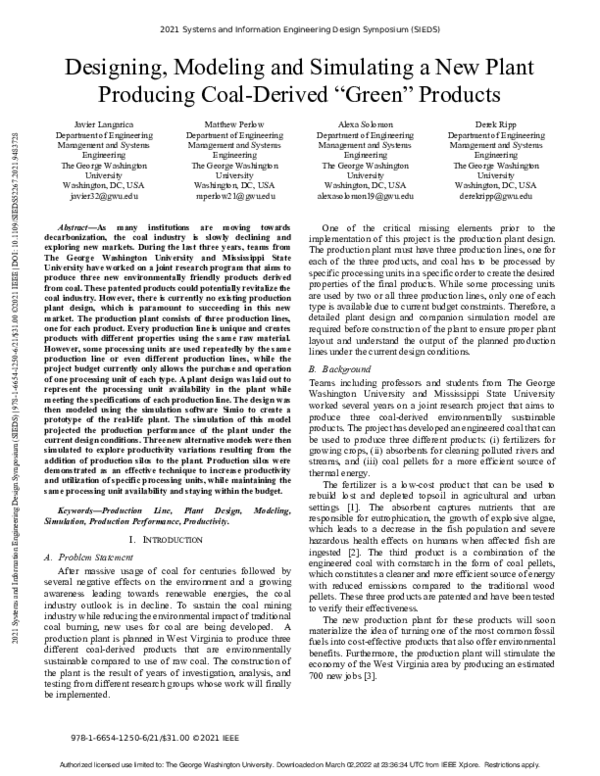 (PDF) Designing, Modeling and Simulating a New Plant Producing Coal ...