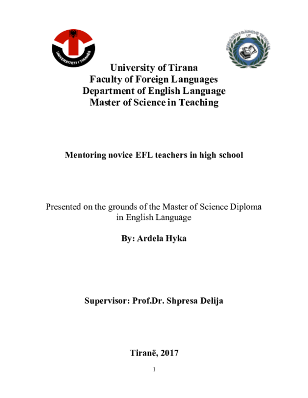 (PDF) MENTORING NOVICE EFL TEACHERS IN HIGH SCHOOL