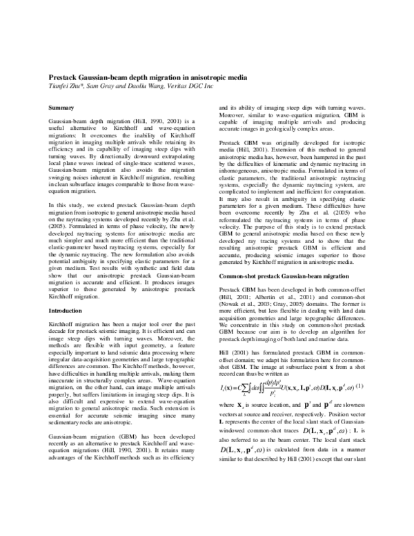 (PDF) Prestack Gaussian-Beam Depth Migration In Anisotropic Media