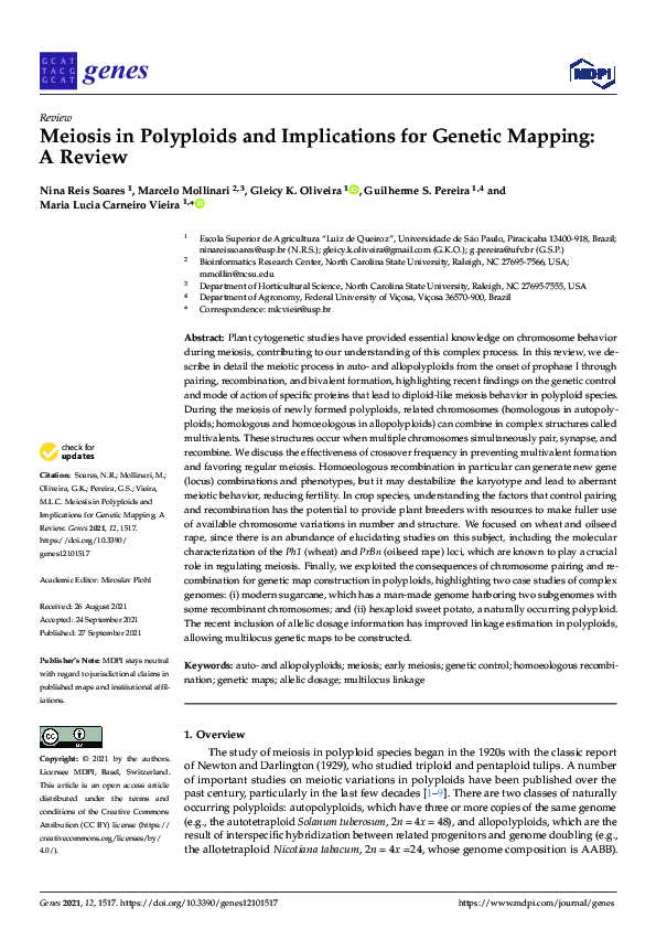 (PDF) Meiosis in Polyploids and Implications for Genetic Mapping: A Review