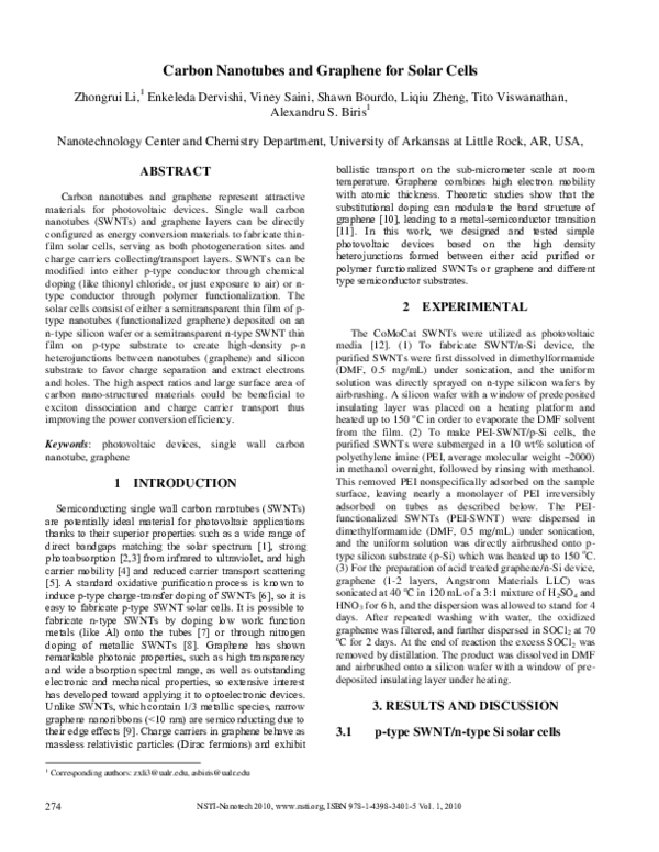 (PDF) Carbon nanotubes and graphene for solar cells