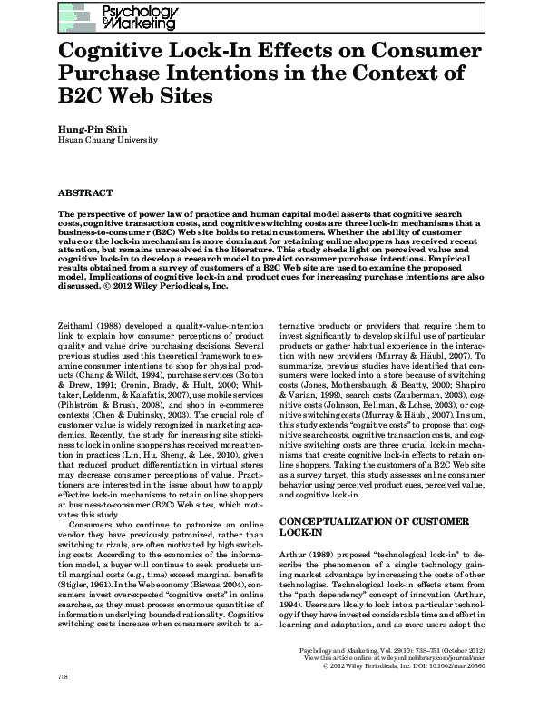 (PDF) Cognitive Lock-In Effects on Consumer Purchase Intentions in the ...