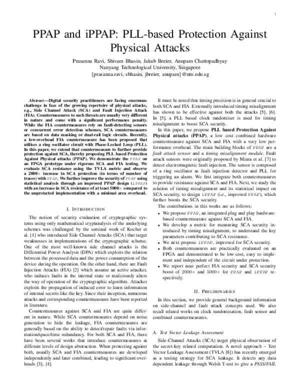 (PDF) PPAP and iPPAP: PLL-Based Protection Against Physical Attacks