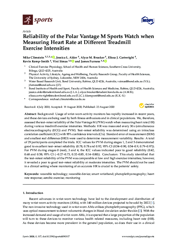 (PDF) Reliability of the Polar Vantage M Sports Watch when Measuring ...