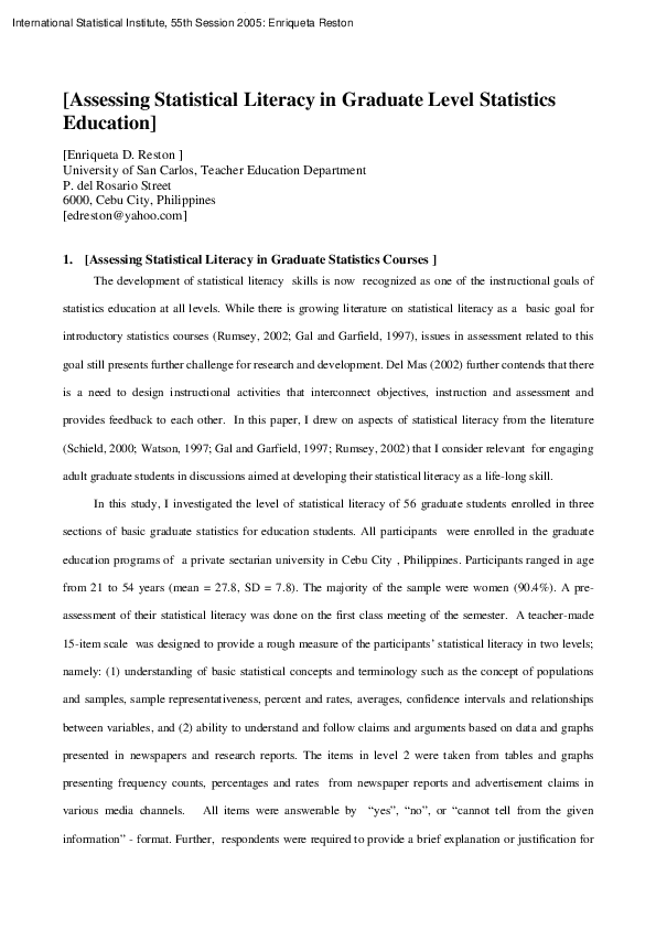 (PDF) Assessing Statistical Literacy in Graduate Level Statistics ...