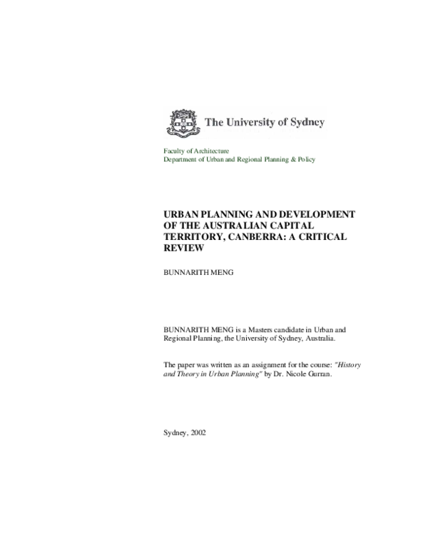 (PDF) Urban Planning and Development of the Australian Capital ...