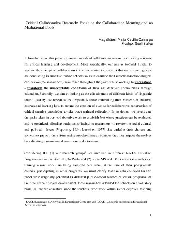 (PDF) Critical Collaborative Research Focus on the Collaboration ...