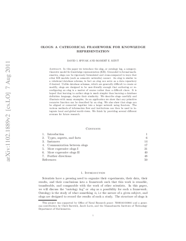 (PDF) Ologs: a categorical framework for knowledge representation