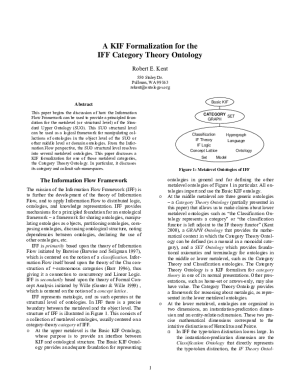 (PDF) A KIF Formalization for the IFF Category Theory Ontology
