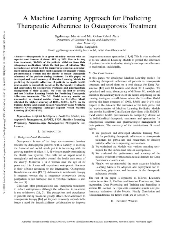 (PDF) A Machine Learning Approach for Predicting Therapeutic Adherence ...