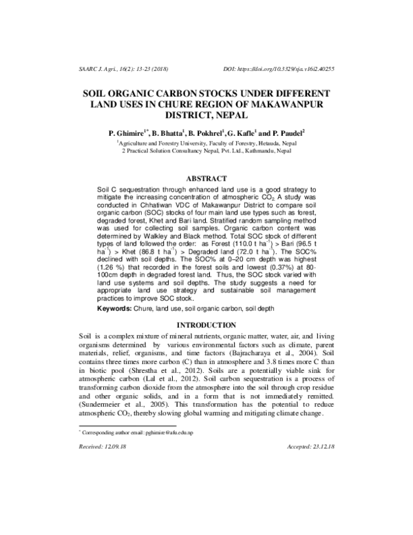 (PDF) Soil organic carbon stocks under different land uses in Chure ...