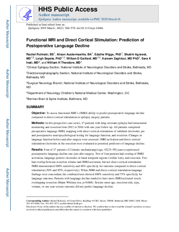 (PDF) Functional MRI and direct cortical stimulation: Prediction of ...