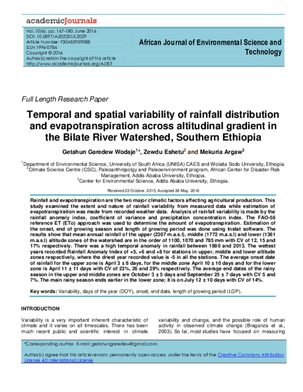 (PDF) Temporal and spatial variability of rainfall distribution and ...