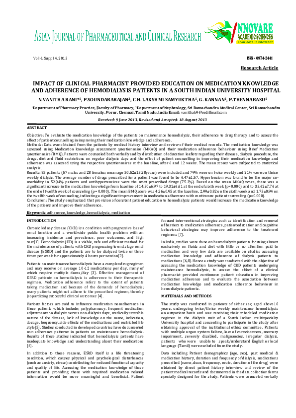 (PDF) Research Article IMPACT OF CLINICAL PHARMACIST PROVIDED EDUCATION ...